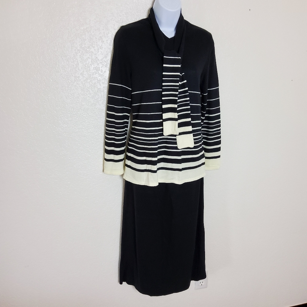 Leslie Faye Striped Two-Piece Sweater Skirt Set, w